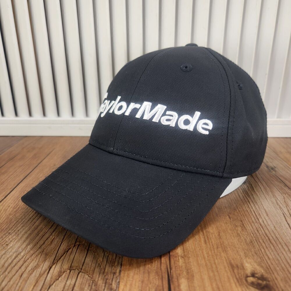 Taylor Made Golf Hat Cap Strap Back Black Logo Sports Mens Brand Advertising PGA